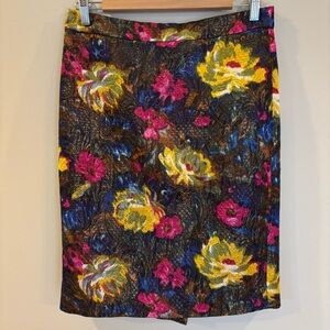 J. Crew Floral Brocade Metallic Pencil Skirt, Pink, Yellow, Blue , 6, Small